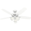 image:imageHunter Builder Plus Indoor Ceiling Fan Pull Chain 52 inch Snow White  with LED Lights Standard Mount 5 Blades For Bedroom Living Room Includes Bulbs 53236Snow White