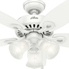 image:imageHunter Builder Plus Indoor Ceiling Fan Pull Chain 52 inch Snow White  with LED Lights Standard Mount 5 Blades For Bedroom Living Room Includes Bulbs 53236Snow White