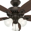 image:imageHunter Builder Plus Indoor Ceiling Fan Pull Chain 52 inch Snow White  with LED Lights Standard Mount 5 Blades For Bedroom Living Room Includes Bulbs 53236New Bronze