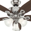 image:imageHunter Builder Plus Indoor Ceiling Fan Pull Chain 52 inch Snow White  with LED Lights Standard Mount 5 Blades For Bedroom Living Room Includes Bulbs 53236Brushed Nickel