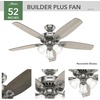 image:imageHunter Builder Plus Indoor Ceiling Fan Pull Chain 52 inch Snow White  with LED Lights Standard Mount 5 Blades For Bedroom Living Room Includes Bulbs 53236Brushed Nickel  Light Gray Oak
