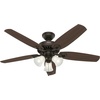 image:imageHunter Builder Plus Indoor Ceiling Fan Pull Chain 52 inch Snow White  with LED Lights Standard Mount 5 Blades For Bedroom Living Room Includes Bulbs 53236New Bronze