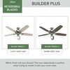 image:imageHunter Builder Plus Indoor Ceiling Fan Pull Chain 52 inch Snow White  with LED Lights Standard Mount 5 Blades For Bedroom Living Room Includes Bulbs 53236Brushed Nickel  Light Gray Oak