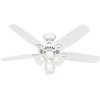image:imageHunter Builder Plus Indoor Ceiling Fan Pull Chain 52 inch Snow White  with LED Lights Standard Mount 5 Blades For Bedroom Living Room Includes Bulbs 53236Snow White