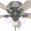 image:imageHunter Crestfield Indoor Ceiling Fan Quiet 42 inch Fresh White  with LED Lights and Pull Chain Low Profile Flush Mount 5 Blades For Bedroom Living Room Kitchen 52152Matte Silver