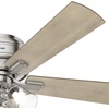 image:imageHunter Crestfield Indoor Ceiling Fan Quiet 42 inch Fresh White  with LED Lights and Pull Chain Low Profile Flush Mount 5 Blades For Bedroom Living Room Kitchen 52152Brushed Nickel