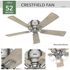 image:imageHunter Crestfield Indoor Ceiling Fan Quiet 42 inch Fresh White  with LED Lights and Pull Chain Low Profile Flush Mount 5 Blades For Bedroom Living Room Kitchen 52152Brushed Nickel