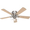 image:imageHunter Crestfield Indoor Ceiling Fan Quiet 42 inch Fresh White  with LED Lights and Pull Chain Low Profile Flush Mount 5 Blades For Bedroom Living Room Kitchen 52152Brushed Nickel