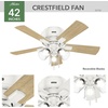 image:imageHunter Crestfield Indoor Ceiling Fan Quiet 42 inch Fresh White  with LED Lights and Pull Chain Low Profile Flush Mount 5 Blades For Bedroom Living Room Kitchen 52152Fresh White