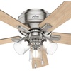 image:imageHunter Crestfield Indoor Ceiling Fan Quiet 42 inch Fresh White  with LED Lights and Pull Chain Low Profile Flush Mount 5 Blades For Bedroom Living Room Kitchen 52152Brushed Nickel
