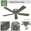 image:imageHunter Crestfield Indoor Ceiling Fan Quiet 42 inch Fresh White  with LED Lights and Pull Chain Low Profile Flush Mount 5 Blades For Bedroom Living Room Kitchen 52152Matte Silver