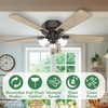 image:imageHunter Crestfield Indoor Ceiling Fan Quiet 42 inch Fresh White  with LED Lights and Pull Chain Low Profile Flush Mount 5 Blades For Bedroom Living Room Kitchen 52152Noble Bronze
