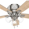 image:imageHunter Crestfield Indoor Ceiling Fan Quiet 42 inch Fresh White  with LED Lights and Pull Chain Low Profile Flush Mount 5 Blades For Bedroom Living Room Kitchen 52152Brushed Nickel