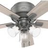 image:imageHunter Crestfield Indoor Ceiling Fan Quiet 42 inch Fresh White  with LED Lights and Pull Chain Low Profile Flush Mount 5 Blades For Bedroom Living Room Kitchen 52152Matte Silver