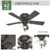 image:imageHunter Crestfield Indoor Ceiling Fan Quiet 42 inch Fresh White  with LED Lights and Pull Chain Low Profile Flush Mount 5 Blades For Bedroom Living Room Kitchen 52152Noble Bronze