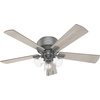 image:imageHunter Crestfield Indoor Ceiling Fan Quiet 42 inch Fresh White  with LED Lights and Pull Chain Low Profile Flush Mount 5 Blades For Bedroom Living Room Kitchen 52152Matte Silver