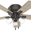 image:imageHunter Crestfield Indoor Ceiling Fan Quiet 42 inch Fresh White  with LED Lights and Pull Chain Low Profile Flush Mount 5 Blades For Bedroom Living Room Kitchen 52152Noble Bronze