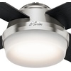 image:imageHunter Dempsey Indoor Ceiling Fan Modern 4 Blades 44 inch Fresh White  with LED Light and Remote Control Standard Mount For Bedroom Living Room Kitchen 59246Brushed Nickel  Chocolate Oak
