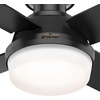 image:imageHunter Fan 44 inch Low Profile Matte Black IndoorOutdoor Ceiling Fan with Light Kit and Remote Control for Bedroom Living Room Dining Room Kitchen Office Renewed