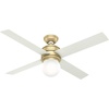 image:imageHunter Hepburn Indoor Ceiling Fan with LED Light 44 inch Modern Brass  Standard Mount Wall Control 4 Blades For Bedroom Living Room Kitchen Includes Bulbs 52313Modern Brass