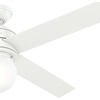 image:imageHunter Hepburn Indoor Ceiling Fan with LED Light 44 inch Modern Brass  Standard Mount Wall Control 4 Blades For Bedroom Living Room Kitchen Includes Bulbs 52313Matte White