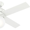 image:imageHunter Hepburn Indoor Ceiling Fan with LED Light 44 inch Modern Brass  Standard Mount Wall Control 4 Blades For Bedroom Living Room Kitchen Includes Bulbs 52313Matte White