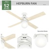 image:imageHunter Hepburn Indoor Ceiling Fan with LED Light 44 inch Modern Brass  Standard Mount Wall Control 4 Blades For Bedroom Living Room Kitchen Includes Bulbs 52313Matte White