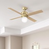 image:imageHunter Hepburn Indoor Ceiling Fan with LED Light 44 inch Modern Brass  Standard Mount Wall Control 4 Blades For Bedroom Living Room Kitchen Includes Bulbs 52313Modern Brass