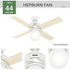 image:imageHunter Hepburn Indoor Ceiling Fan with LED Light 44 inch Modern Brass  Standard Mount Wall Control 4 Blades For Bedroom Living Room Kitchen Includes Bulbs 52313Matte White