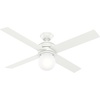 image:imageHunter Hepburn Indoor Ceiling Fan with LED Light 44 inch Modern Brass  Standard Mount Wall Control 4 Blades For Bedroom Living Room Kitchen Includes Bulbs 52313Matte White