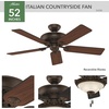 image:imageHunter Italian Countryside Indoor Ceiling Fan 52 inch PA Cocoa  with LED Light Standard Mount Pull Chain 5 Blades For Bedroom Living Room 53200
