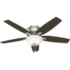 image:imageHunter Newsome Indoor Ceiling Fan Pull Chain 42 inch Premier Bronze  with LED Light Low Profile Flush Mount 5 Blades For Bedroom Living Room 51081Brushed Nickel