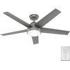 image:imageHunter Skyflow 52 inch IndoorOutdoor Ceiling Fan with Light and Wall Control Matte Black Ceiling Fan 3 Speed WhisperWind Motor 52589 for Coastal Patios Pergolas Bedrooms or Living RoomsMatte Silver