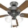 image:imageHunter Swanson Indoor Ceiling Fan with LED Lights 44 inch New Bronze  Standard Mount Pull Chain 5 Blades For Bedroom Living Room Kitchen 50881Matte Silver