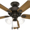 image:imageHunter Swanson Indoor Ceiling Fan with LED Lights 44 inch New Bronze  Standard Mount Pull Chain 5 Blades For Bedroom Living Room Kitchen 50881New Bronze