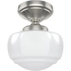 image:imageHunter  Saddle Creek 1Light Brushed Nickel Schoolhouse Style Dimmable Small Flush Mount Light for Bedrooms Kitchens Foyers Bathrooms  19048