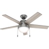 image:imageHunter 46 inch Indoor Ceiling Fan with LED Light  Ceiling Fan with Pull Chain For Bedroom Living Room or Kitchen Standard Mount No Remote 5 Blades  Anslee 59267 Matte Silver  Standard Mount Pull Chain 5 Blades For Bedroom Living Room Kitchen 59267Matte Silver finish