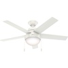 image:imageHunter 46 inch Indoor Ceiling Fan with LED Light  Ceiling Fan with Pull Chain For Bedroom Living Room or Kitchen Standard Mount No Remote 5 Blades  Anslee 59267 Matte Silver  Standard Mount Pull Chain 5 Blades For Bedroom Living Room Kitchen 59267Fresh White finish