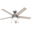 image:imageHunter Anslee Indoor Ceiling Fan with LED Light 52 inch Premier Bronze  Standard Mount Pull Chain 5 Blades For Bedroom Living Room Kitchen 50232Matte Silver