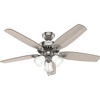 image:imageHunter Builder Plus Indoor Ceiling Fan Pull Chain 52 inch Snow White  with LED Lights Standard Mount 5 Blades For Bedroom Living Room Includes Bulbs 53236Brushed Nickel  Light Gray Oak