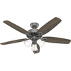 image:imageHunter Builder Plus Indoor Ceiling Fan Pull Chain 52 inch Snow White  with LED Lights Standard Mount 5 Blades For Bedroom Living Room Includes Bulbs 53236Matte Silver