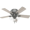 image:imageHunter Crestfield Indoor Ceiling Fan Quiet 42 inch Fresh White  with LED Lights and Pull Chain Low Profile Flush Mount 5 Blades For Bedroom Living Room Kitchen 52152Matte Silver