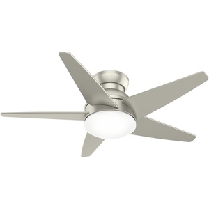 image:imageCasablanca 44 inch Indoor Ceiling Fan with LED Light  Low Profile Flush Mount Ceiling Fan for Bedroom Living Room or Kitchen Wall Control 5 Blades Includes Bulb  Isotope 51742 Matte Nickel  with LED Light Low Profile Flush Mount Wall Control For Bedroom Living Room Kitchen Includes Bulbs 51742