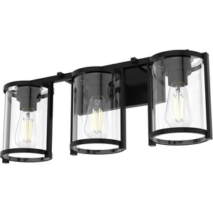 image:imageHunter  Astwood 3light Matte Black Medium Size Vanity Light Dimmable Caged Style Cylinder Shaped for Bedrooms Kitchens Foyers Bathrooms  48004