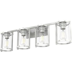 image:imageHunter  Astwood 4light Brushed Nickel Medium Size Vanity Light Dimmable Caged Style for Bedrooms Kitchens Foyers Bathrooms  48010