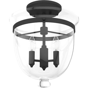 image:imageHunter  Belltown 3Light Natural Black Iron Medium Size Flush Mount Light Dimmable Transitional Style Urn Shaped for Bedrooms Kitchens Dining Living Rooms  19315