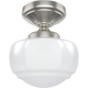 image:imageHunter  Saddle Creek 1Light Brushed Nickel Schoolhouse Style Dimmable Small Flush Mount Light for Bedrooms Kitchens Foyers Bathrooms  19048