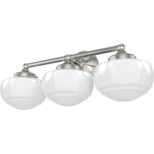 image:imageHunter  Saddle Creek 3Light Brushed Nickel Schoolhouse Style Dimmable Medium Size Vanity Light for Bedrooms Kitchens Foyers Bathrooms  19460