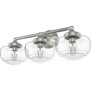image:imageHunter  Saddle Creek 3light Brushed Nickel Medium Size Vanity Light Dimmable Schoolhouse Style for Bedrooms Kitchens Foyers Bathrooms  19461