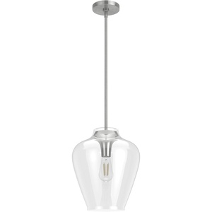 image:imageHunter  Vidria 1Light Brushed Nickel Medium Size Pendant Light Dimmable Formal Style Bell Shaped for Bedrooms Kitchens Dining Living Rooms  19112Brushed Nickel